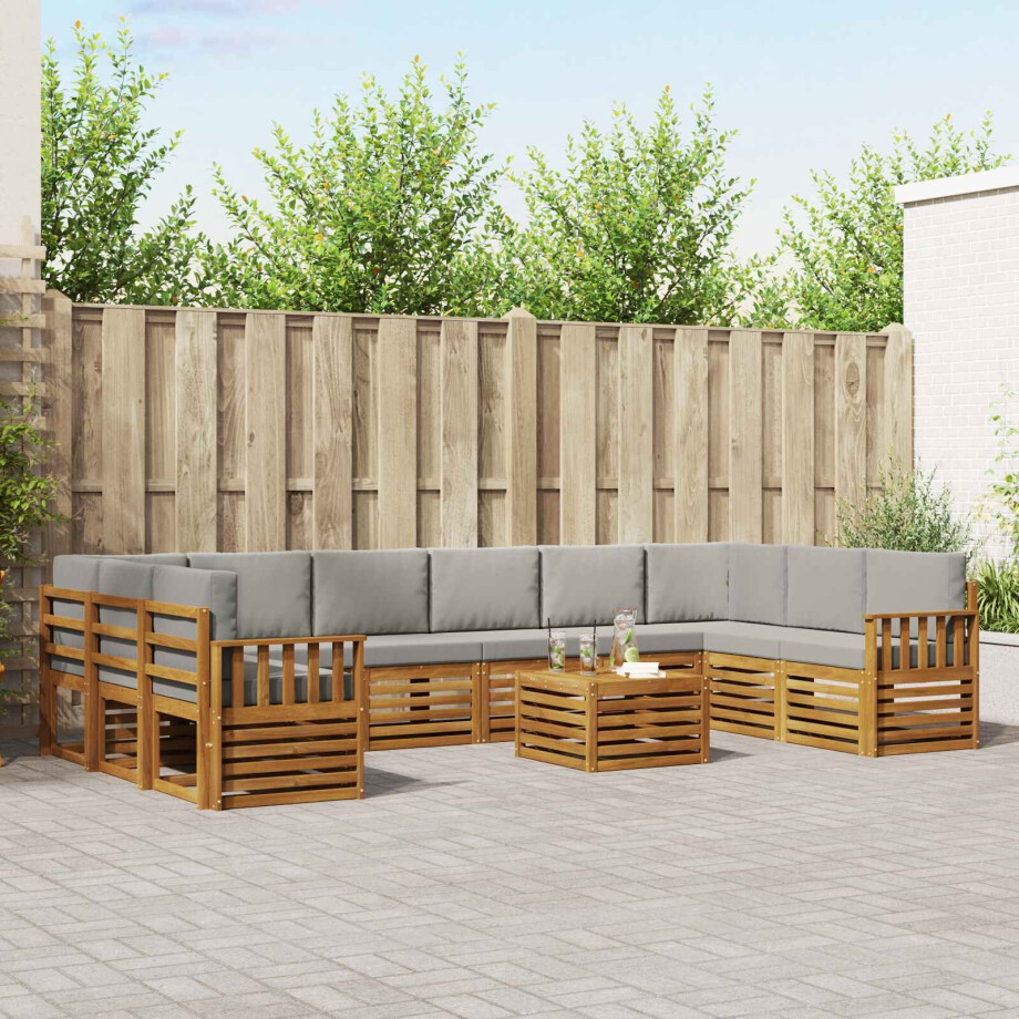 vidaXL Hoekbank Set 11 pcs Natuurlijk en Lichtgrijs Massief Acaciahout afbeelding 1