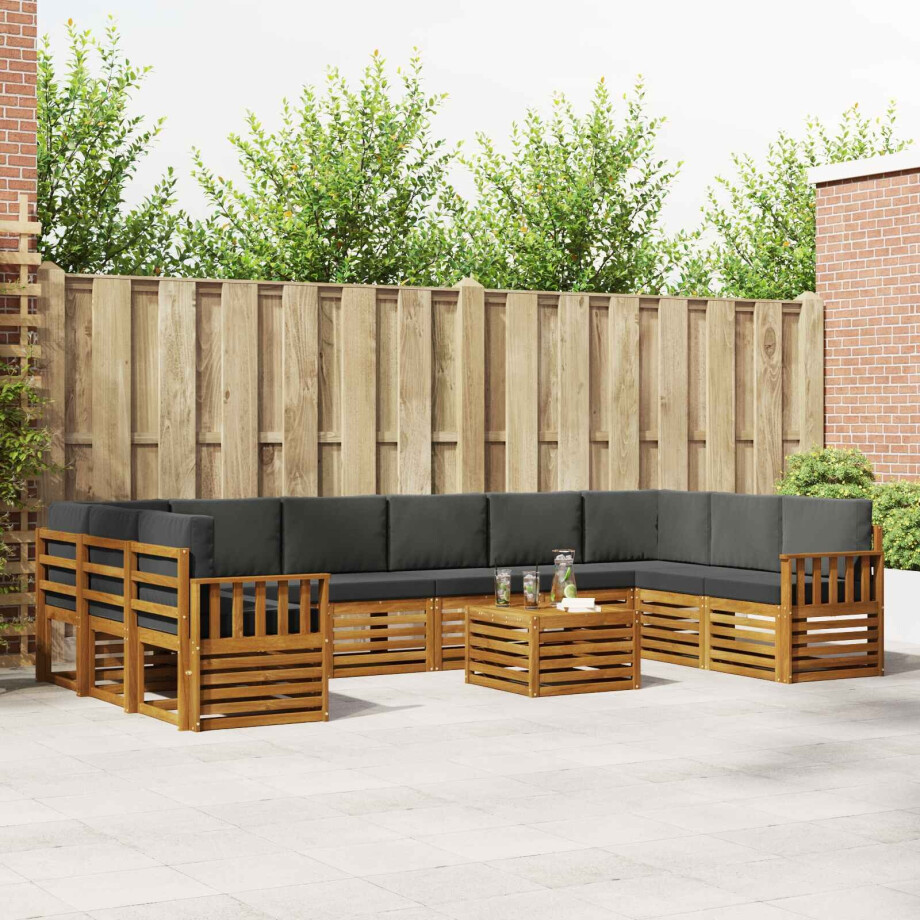 vidaXL Hoekbank Set 11 pcs Natuurlijk en Antraciet Massief Acaciahout afbeelding 1