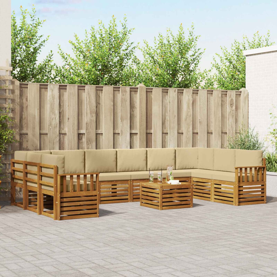 vidaXL Hoekbank Set 11 pcs Natuurlijk en Beige Massief Acaciahout afbeelding 1