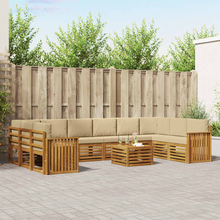 vidaXL Hoekbank Set 11 pcs Natuurlijk en Beige Massief Acaciahout afbeelding 1