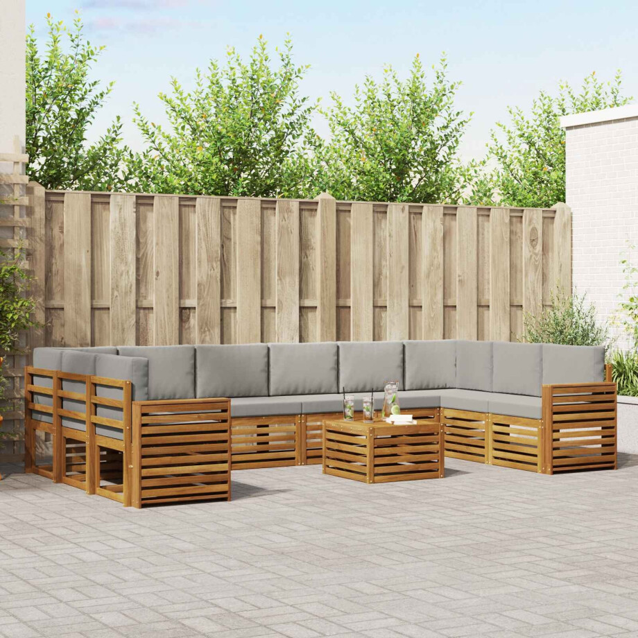 vidaXL Hoekbank Set 11 pcs Natuurlijk en Lichtgrijs Massief Acaciahout afbeelding 1