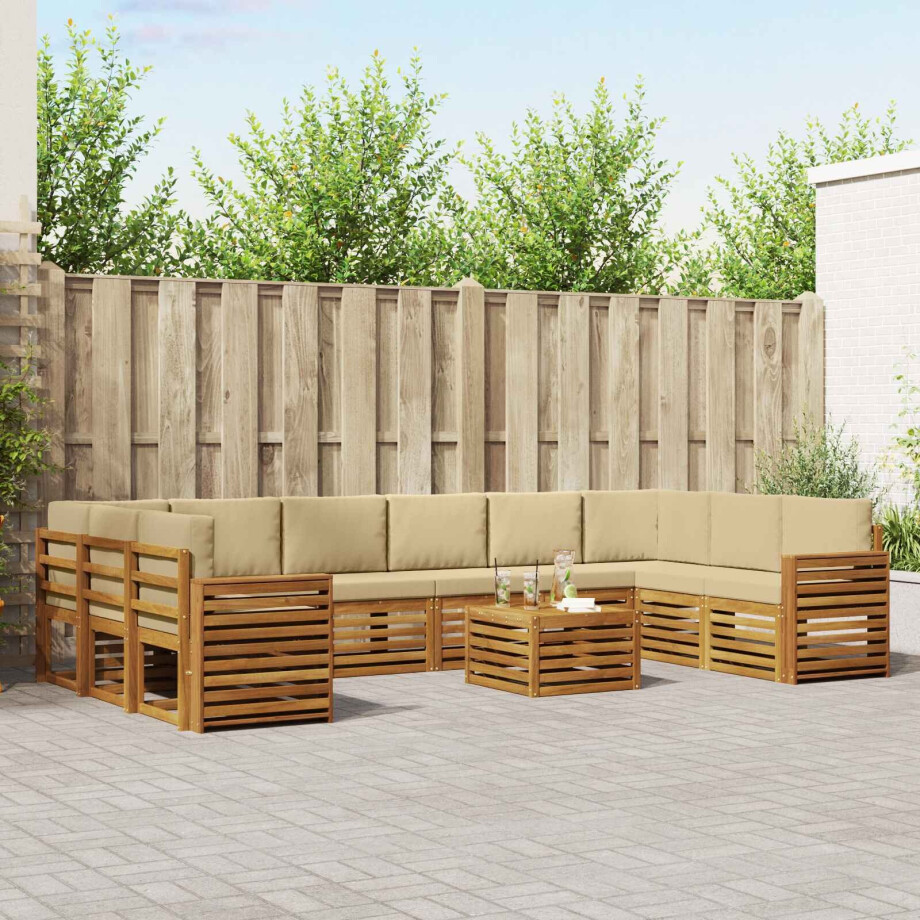 vidaXL Hoekbank Set 11 pcs Natuurlijk en Beige Massief Acaciahout afbeelding 1