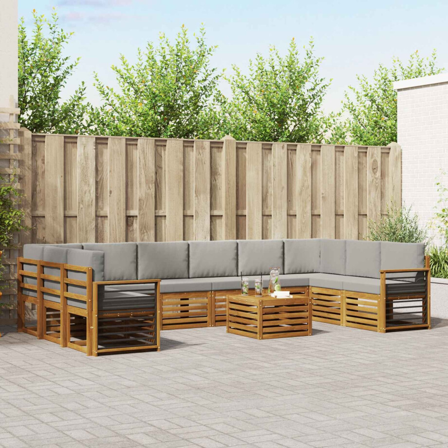 vidaXL Hoekbank Set 11 pcs Natuurlijk en Lichtgrijs Massief Acaciahout afbeelding 1