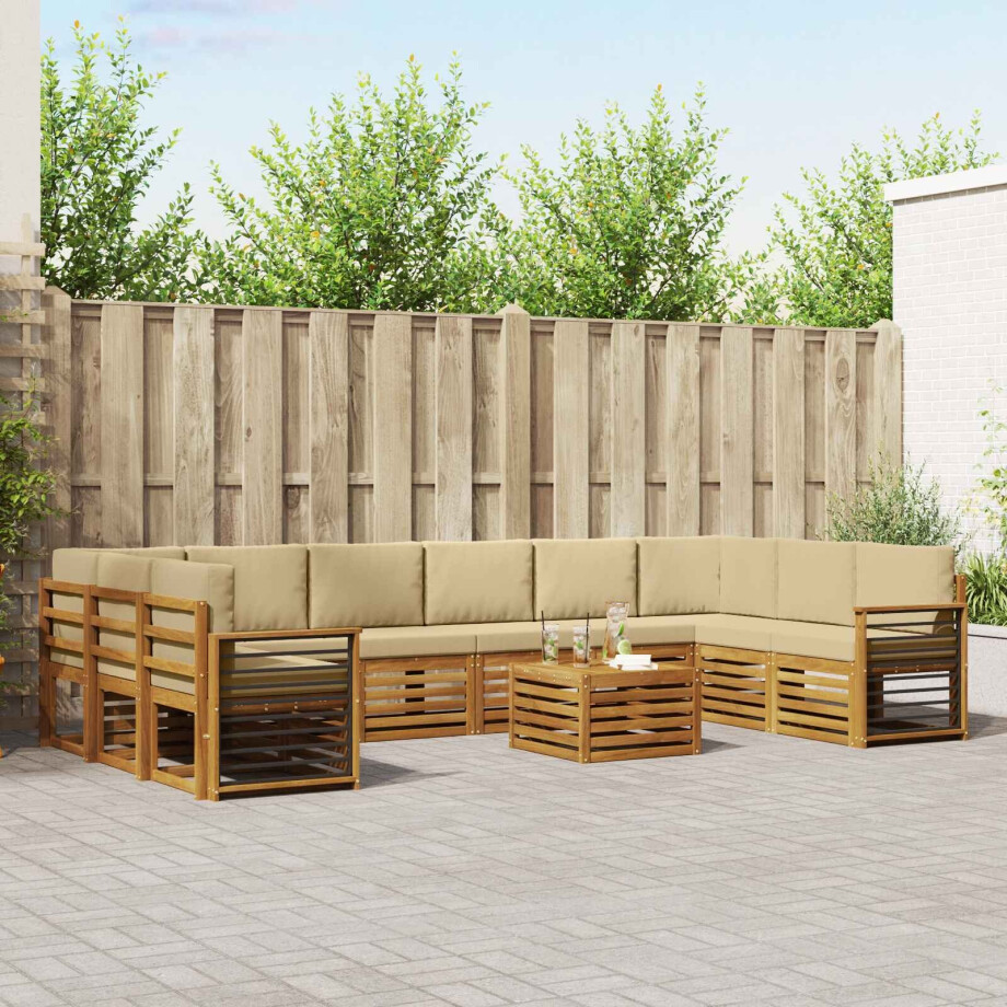 vidaXL Hoekbank Set 11 pcs Natuurlijk en Beige Massief Acaciahout afbeelding 1