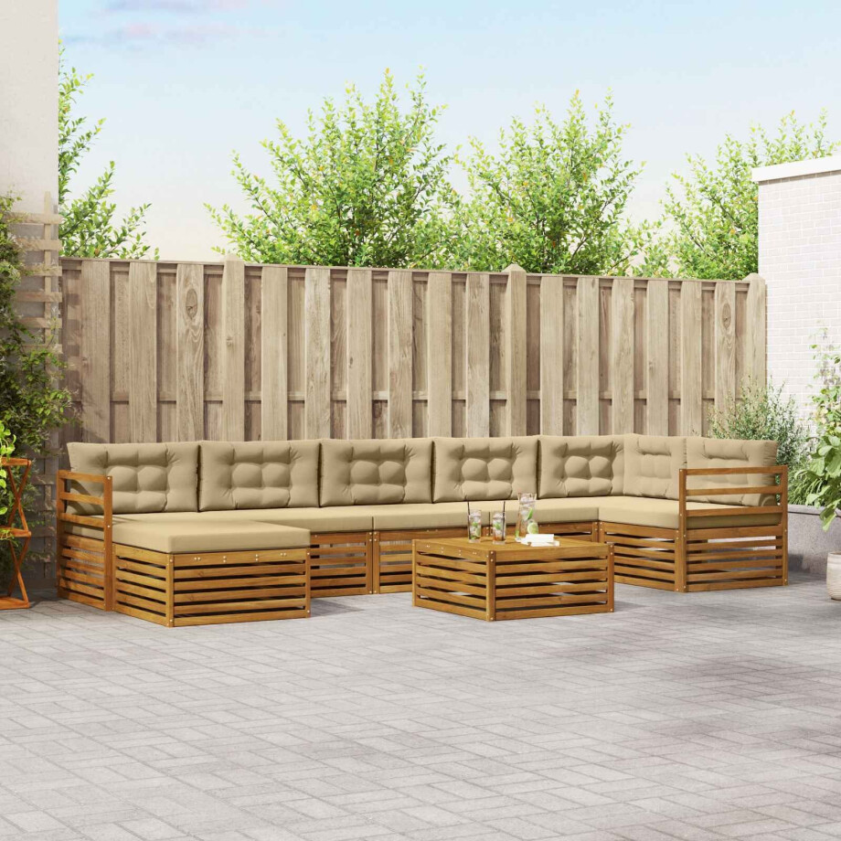 vidaXL Sofa-Sets 8 pcs Natuurlijk en Beige Massief Acaciahout afbeelding 1