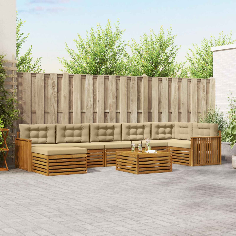 vidaXL Sofa-Sets 8 pcs Natuurlijk en Beige Massief Acaciahout afbeelding 1