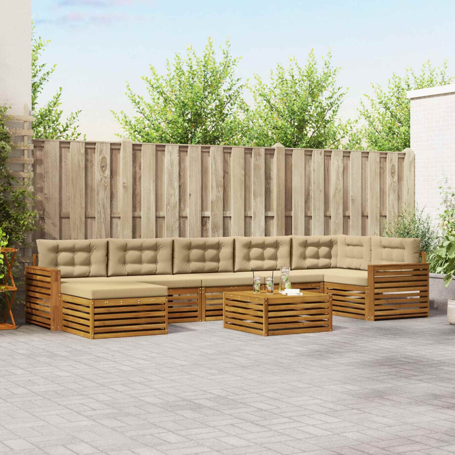 vidaXL Sofa-Sets 8 pcs Natuurlijk en Beige Massief Acaciahout afbeelding 1