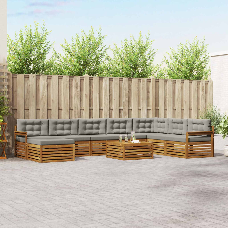 vidaXL Sofa-Sets 9 pcs Natuurlijk en Lichtgrijs Massief Acaciahout afbeelding 1