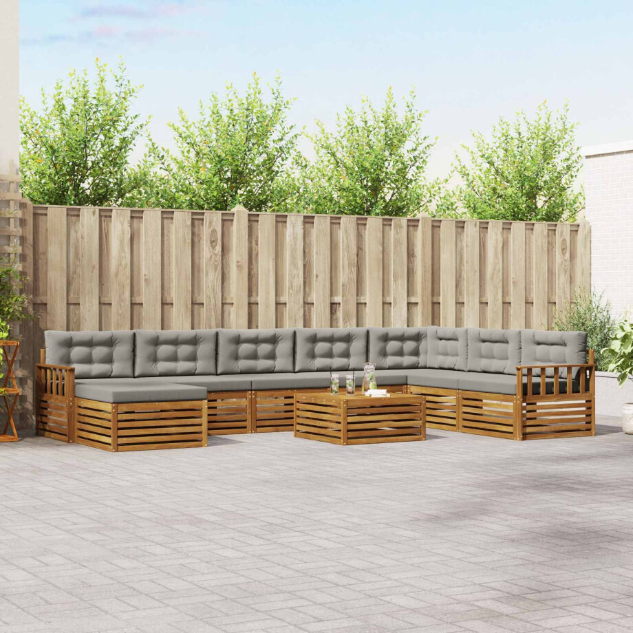 vidaXL Sofa-Sets 9 pcs Natuurlijk en Lichtgrijs Massief Acaciahout afbeelding 1