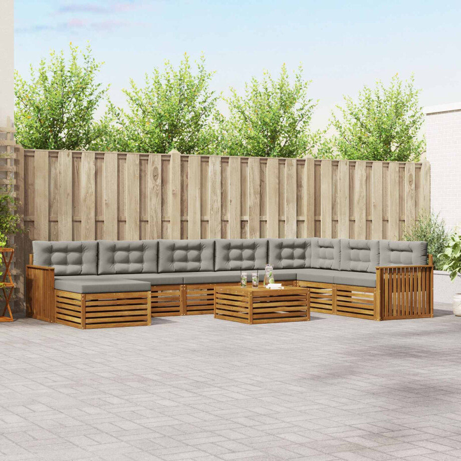 vidaXL Sofa-Sets 9 pcs Natuurlijk en Lichtgrijs Massief Acaciahout afbeelding 1