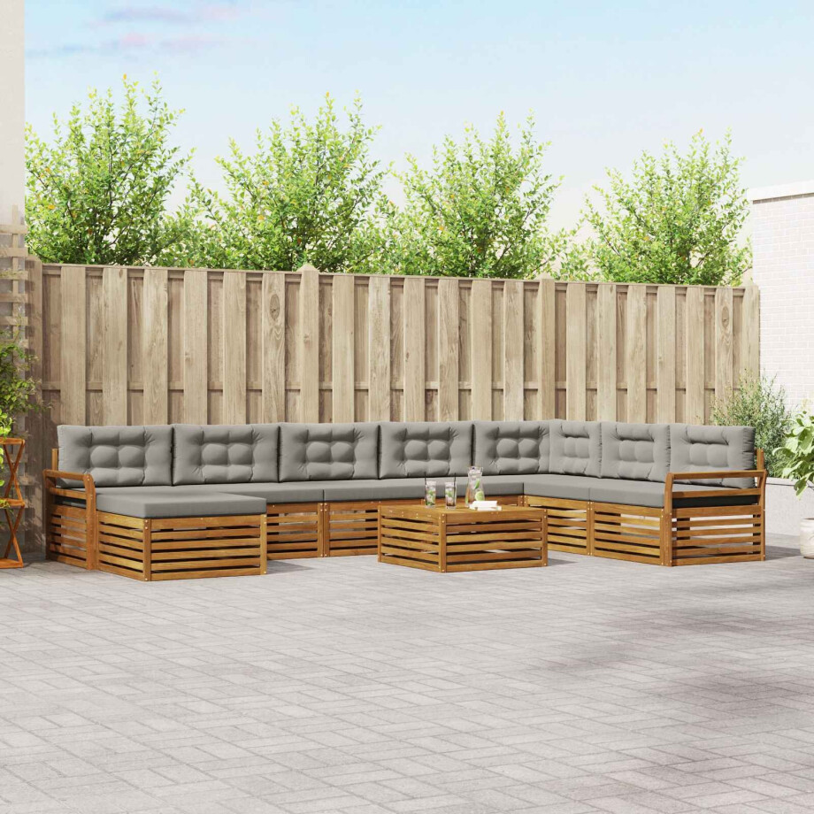 vidaXL Sofa-Sets 9 pcs Natuurlijk en Lichtgrijs Massief Acaciahout afbeelding 1