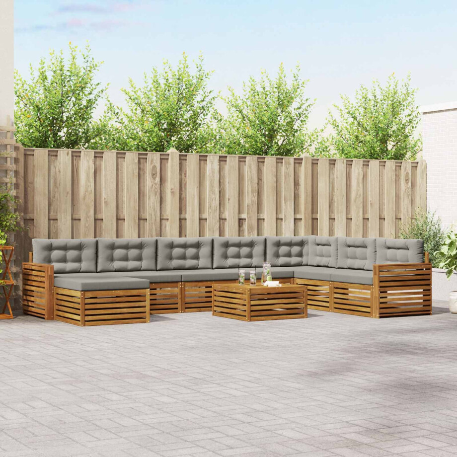 vidaXL Sofa-Sets 9 pcs Natuurlijk en Lichtgrijs Massief Acaciahout afbeelding 1