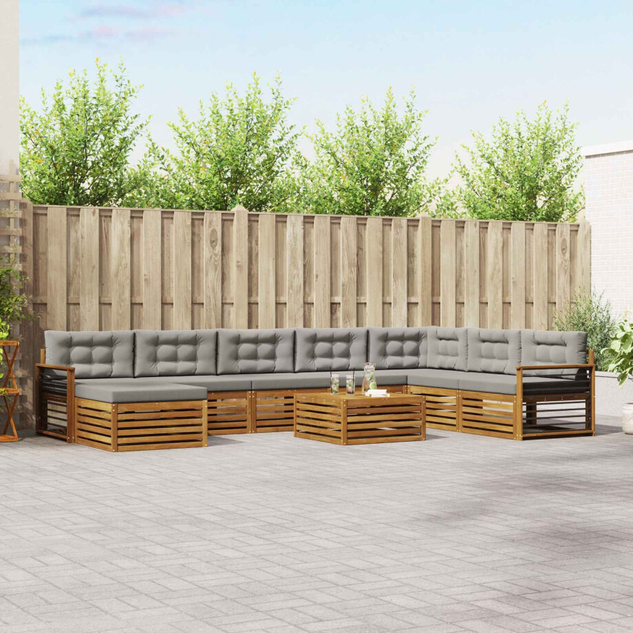 vidaXL Sofa-Sets 9 pcs Natuurlijk en Lichtgrijs Massief Acaciahout afbeelding 1