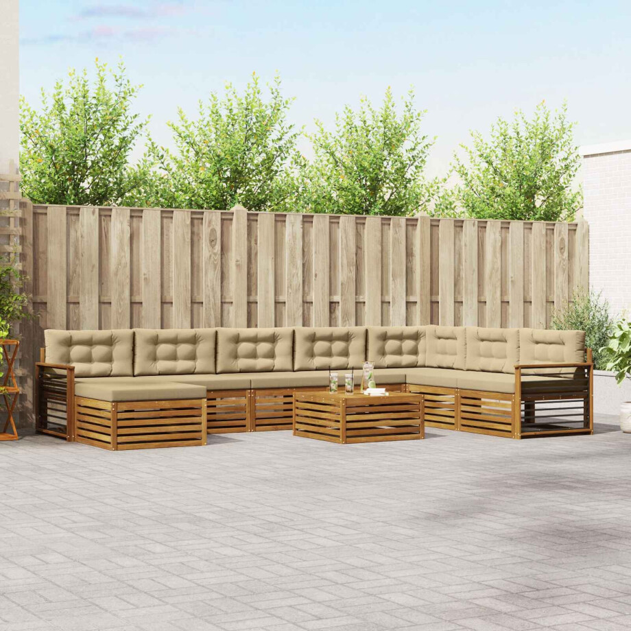 vidaXL Sofa-Sets 9 pcs Natuurlijk en Beige Massief Acaciahout afbeelding 1