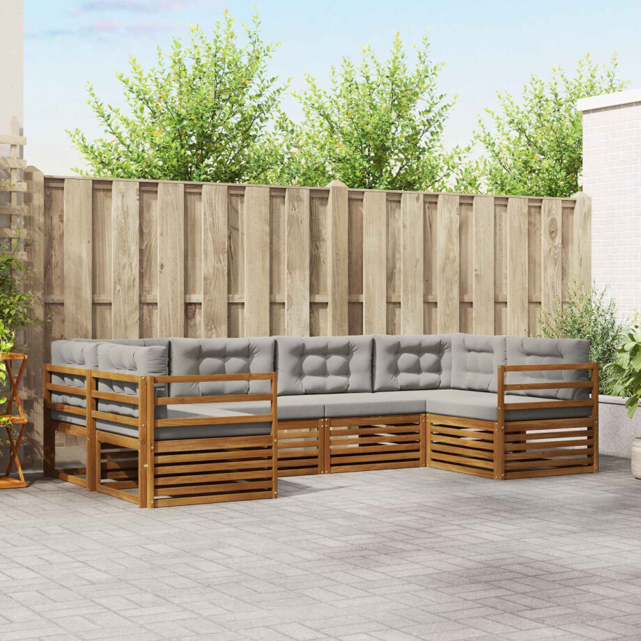 vidaXL Sofa-Sets 6 pcs Natuurlijk en Lichtgrijs Massief Acaciahout afbeelding 1