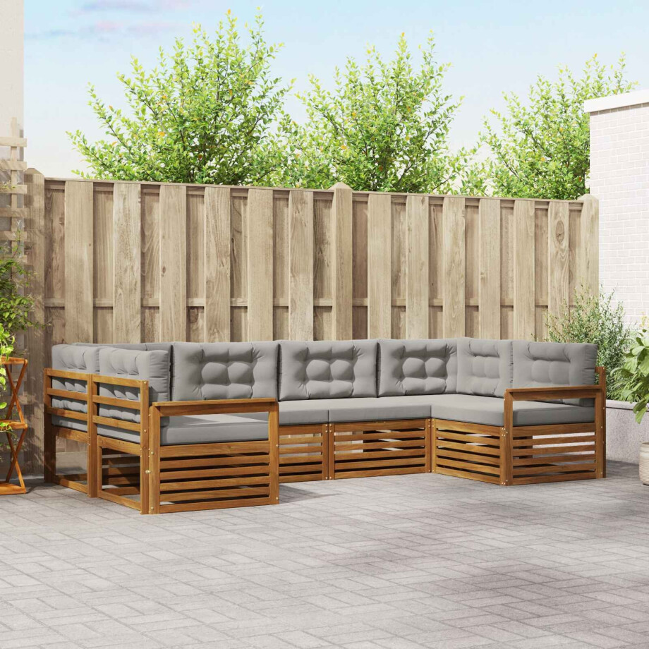vidaXL Sofa-Sets 6 pcs Natuurlijk en Lichtgrijs Massief Acaciahout afbeelding 1