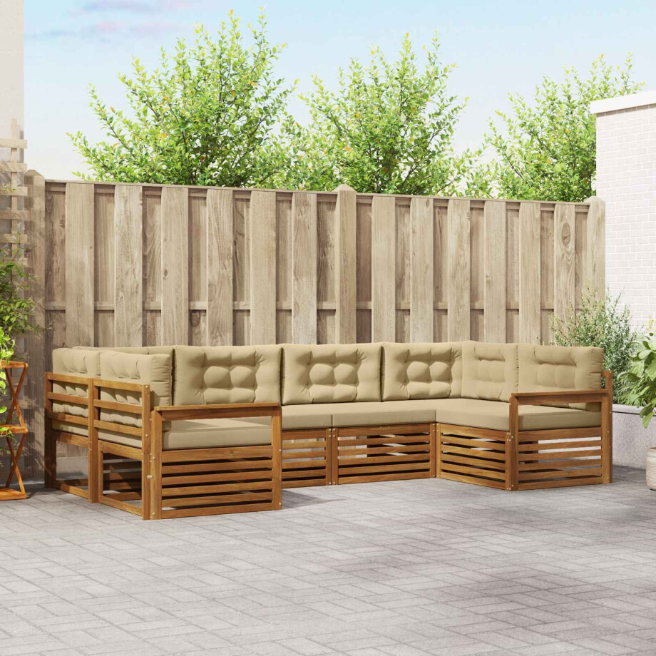 vidaXL Sofa-Sets 6 pcs Natuurlijk en Beige Massief Acaciahout afbeelding 1