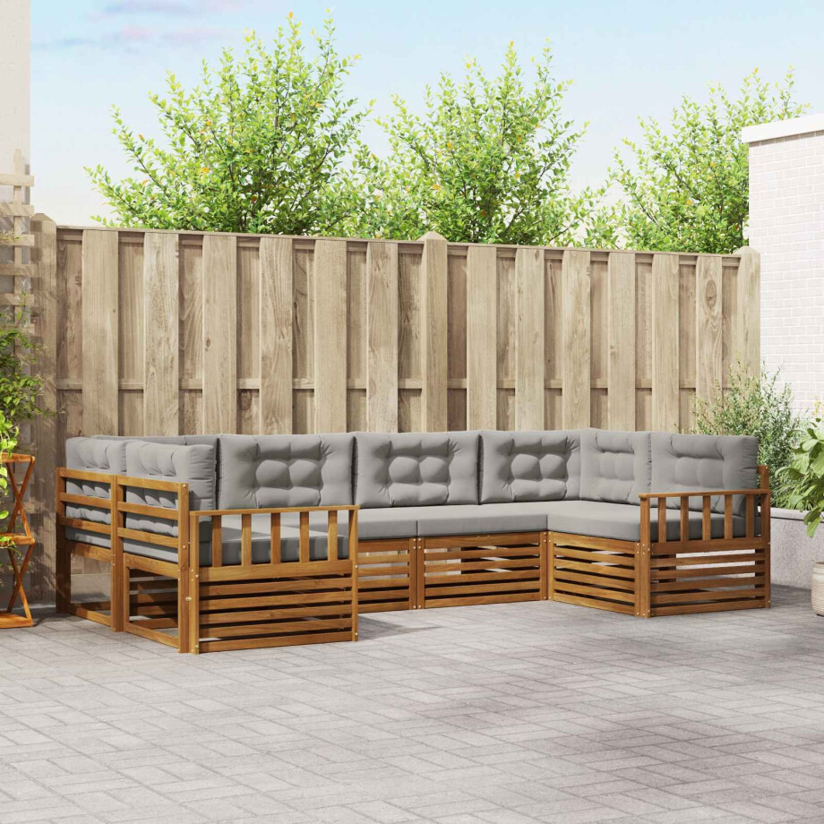 vidaXL Sofa-Sets 6 pcs Natuurlijk en Lichtgrijs Massief Acaciahout afbeelding 1