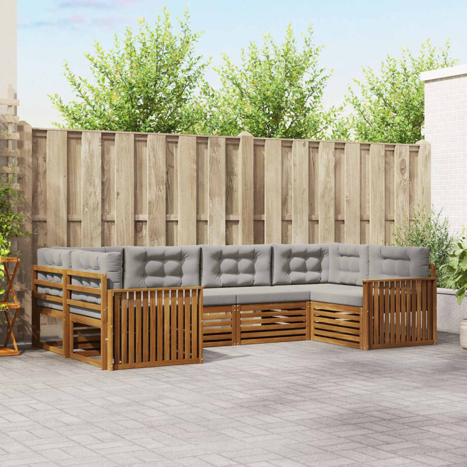 vidaXL Sofa-Sets 6 pcs Natuurlijk en Lichtgrijs Massief Acaciahout afbeelding 1
