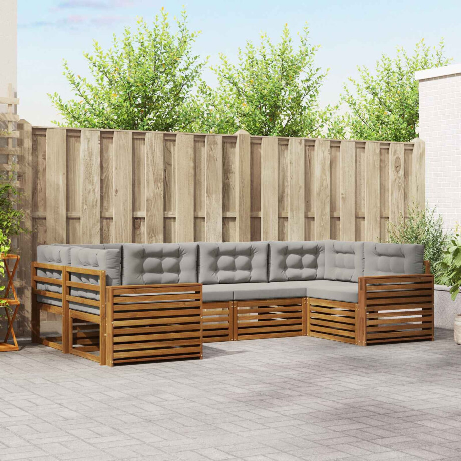 vidaXL Sofa-Sets 6 pcs Natuurlijk en Lichtgrijs Massief Acaciahout afbeelding 1