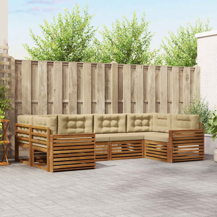 vidaXL Sofa-Sets 6 pcs Natuurlijk en Beige Massief Acaciahout afbeelding 1