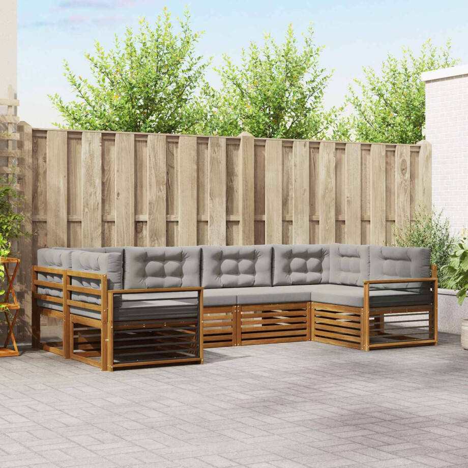 vidaXL Sofa-Sets 6 pcs Natuurlijk en Lichtgrijs Massief Acaciahout afbeelding 1