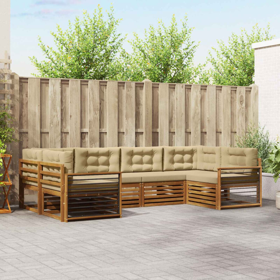 vidaXL Sofa-Sets 6 pcs Natuurlijk en Beige Massief Acaciahout afbeelding 1