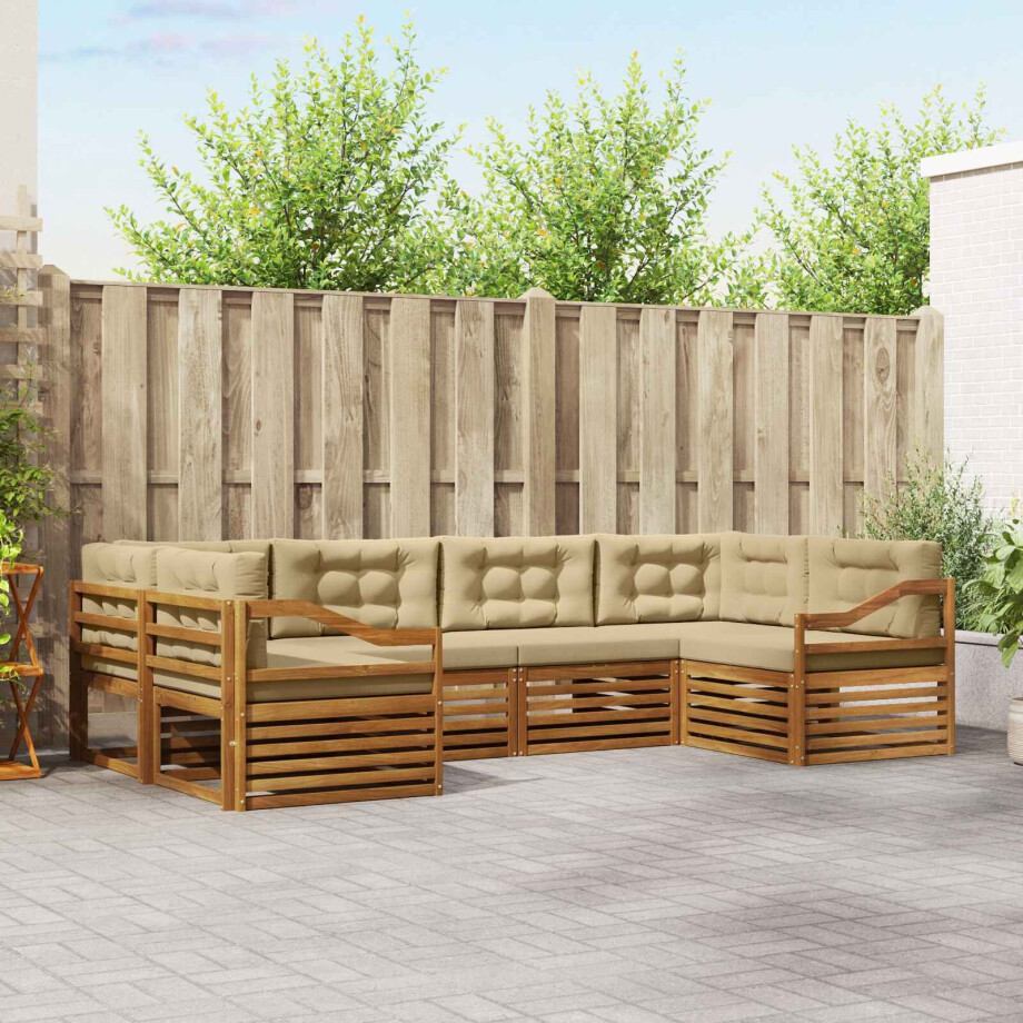 vidaXL Sofa-Sets 6 pcs Natuurlijk en Beige Massief Acaciahout afbeelding 1