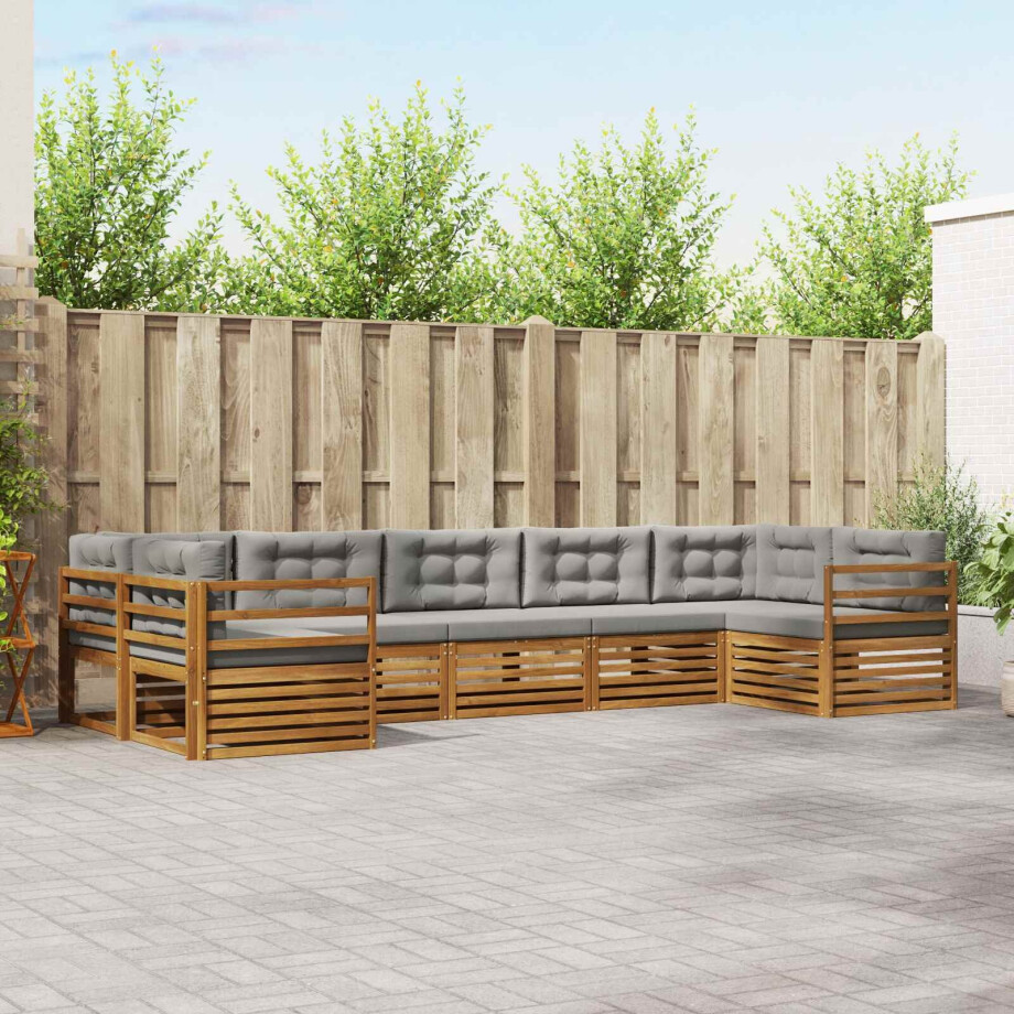 vidaXL Sofa-Sets 7 pcs Natuurlijk en Lichtgrijs Massief Acaciahout afbeelding 1