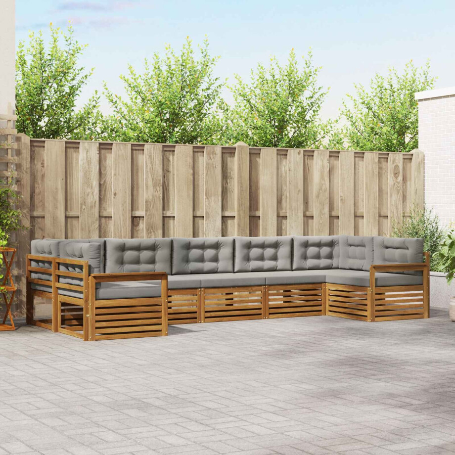 vidaXL Sofa-Sets 7 pcs Natuurlijk en Lichtgrijs Massief Acaciahout afbeelding 1