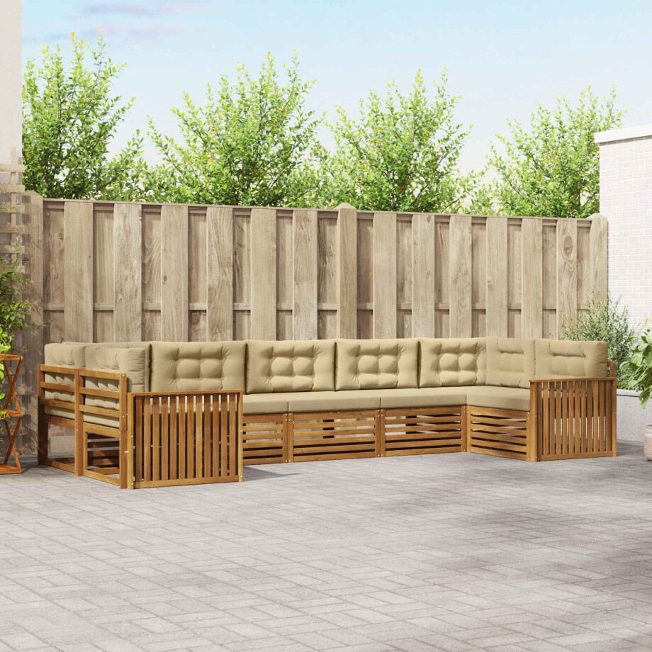 vidaXL Sofa-Sets 7 pcs Natuurlijk en Beige Massief Acaciahout afbeelding 1