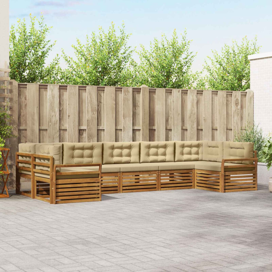 vidaXL Sofa-Sets 7 pcs Natuurlijk en Beige Massief Acaciahout afbeelding 1
