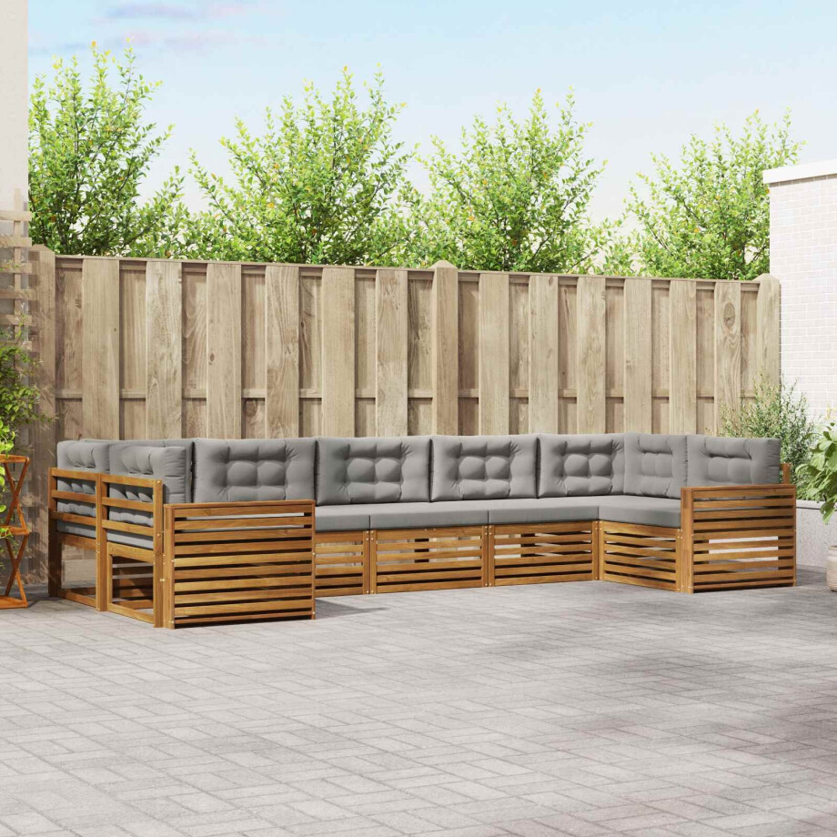 vidaXL Sofa-Sets 7 pcs Natuurlijk en Lichtgrijs Massief Acaciahout afbeelding 1