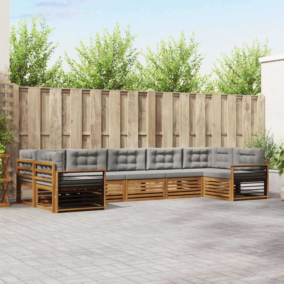 vidaXL Sofa-Sets 7 pcs Natuurlijk en Lichtgrijs Massief Acaciahout afbeelding 1