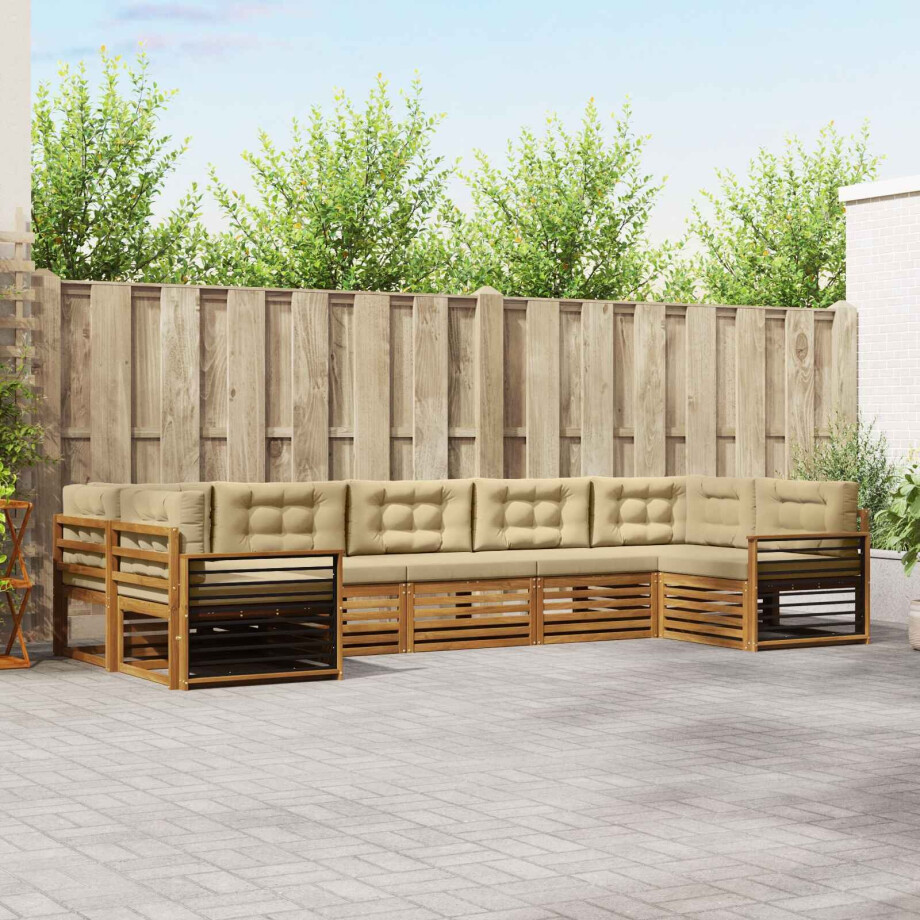 vidaXL Sofa-Sets 7 pcs Natuurlijk en Beige Massief Acaciahout afbeelding 1