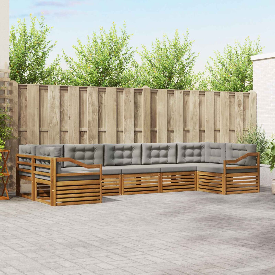 vidaXL Sofa-Sets 7 pcs Natuurlijk en Lichtgrijs Massief Acaciahout afbeelding 1