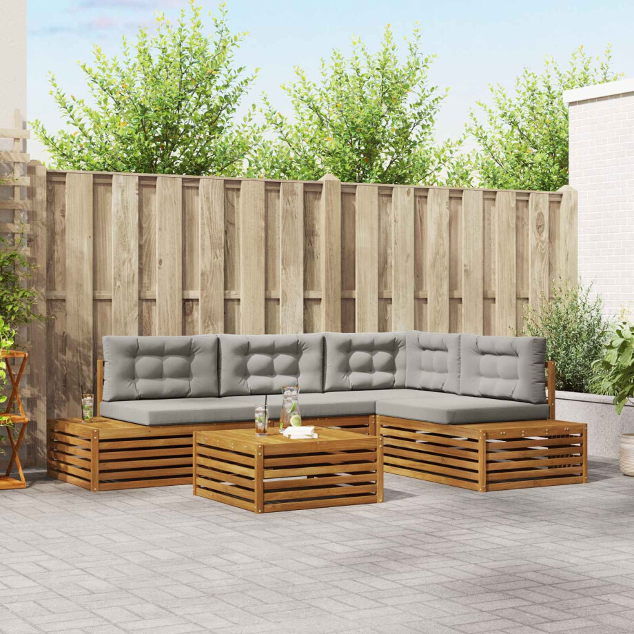 vidaXL Buiten bankenset met kussen 5 Stuk Natuurlijk en Lichtgrijs afbeelding 1