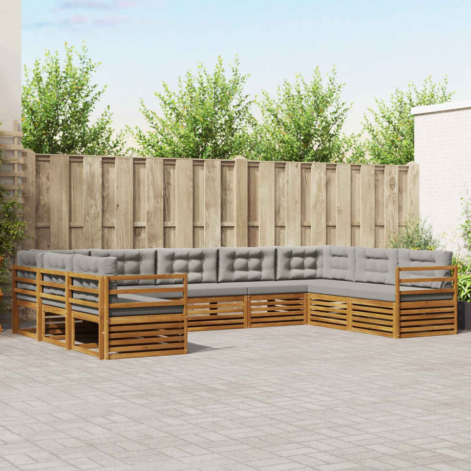 vidaXL Sofa-Sets 9 pcs Natuurlijk en Lichtgrijs Massief Acaciahout afbeelding 1