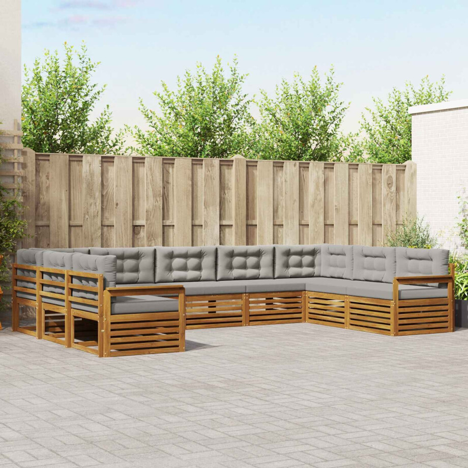 vidaXL Sofa-Sets 9 pcs Natuurlijk en Lichtgrijs Massief Acaciahout afbeelding 1
