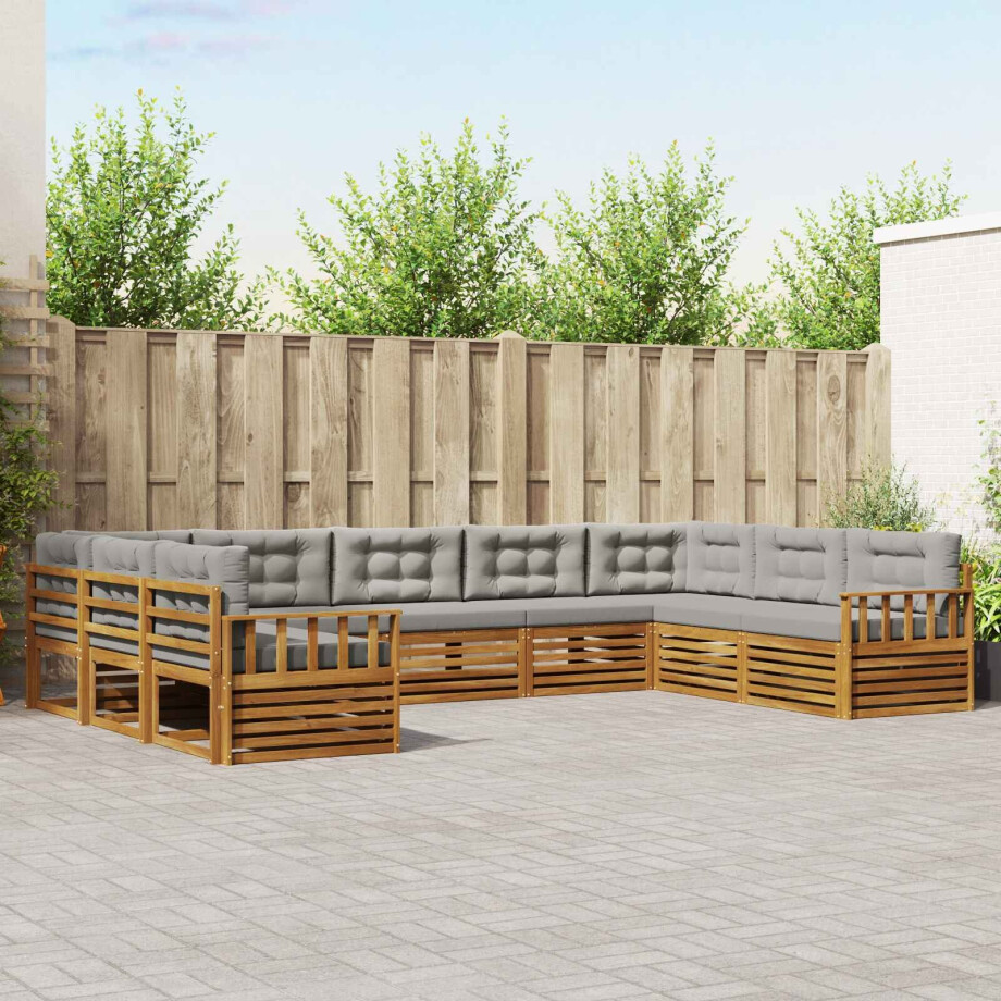 vidaXL Sofa-Sets 9 pcs Natuurlijk en Lichtgrijs Massief Acaciahout afbeelding 1