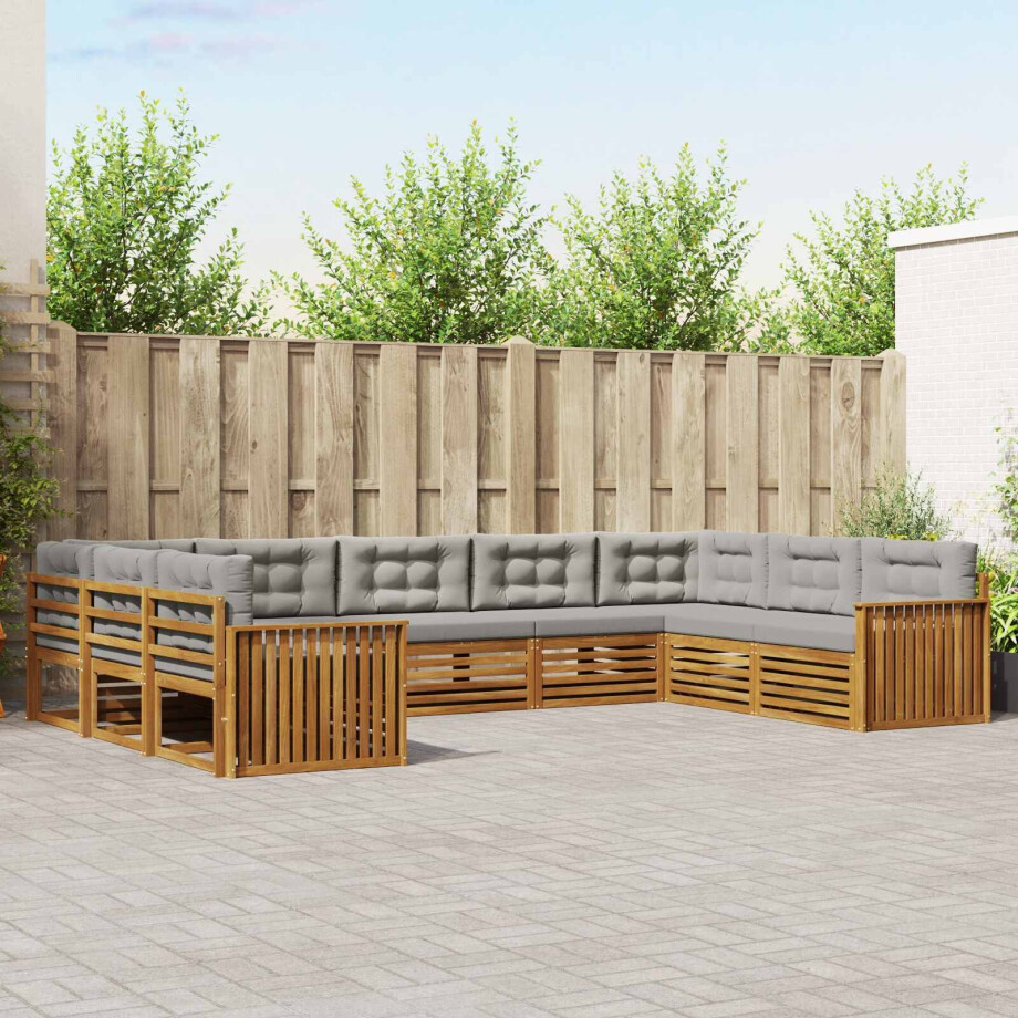 vidaXL Sofa-Sets 9 pcs Natuurlijk en Lichtgrijs Massief Acaciahout afbeelding 1