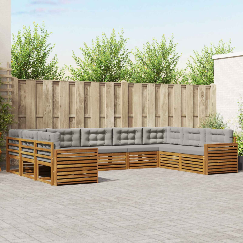 vidaXL Sofa-Sets 9 pcs Natuurlijk en Lichtgrijs Massief Acaciahout afbeelding 1