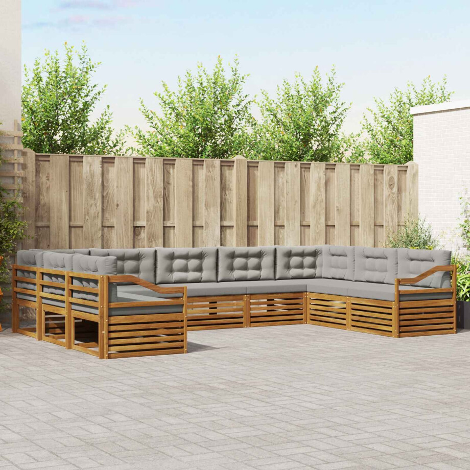 vidaXL Sofa-Sets 9 pcs Natuurlijk en Lichtgrijs Massief Acaciahout afbeelding 1