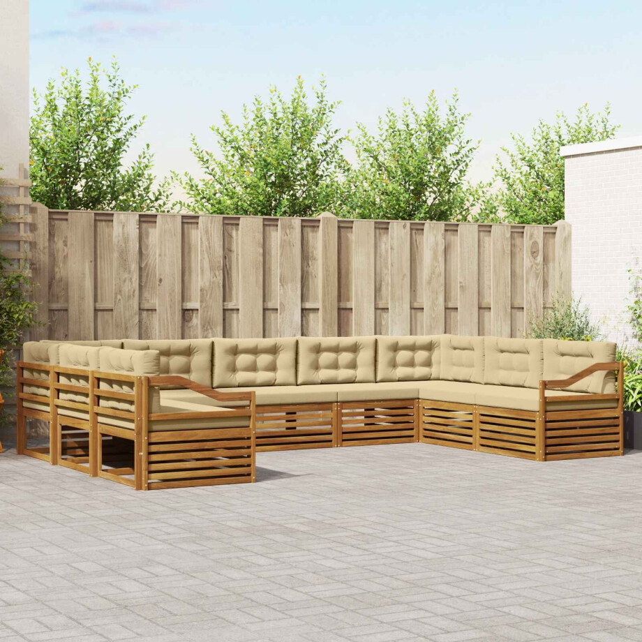 vidaXL Sofa-Sets 9 pcs Natuurlijk en Beige Massief Acaciahout afbeelding 1