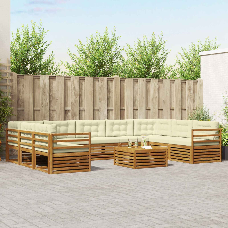 vidaXL Sofa-Sets 10 pcs Natuurlijk en Crème Massief Acaciahout afbeelding 1