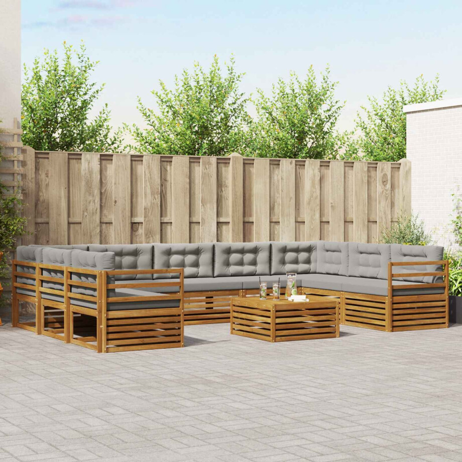 vidaXL Sofa-Sets 10 pcs Natuurlijk en Lichtgrijs Massief Acaciahout afbeelding 1