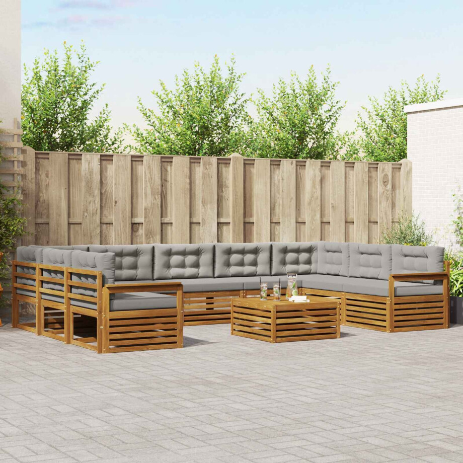 vidaXL Sofa-Sets 10 pcs Natuurlijk en Lichtgrijs Massief Acaciahout afbeelding 1