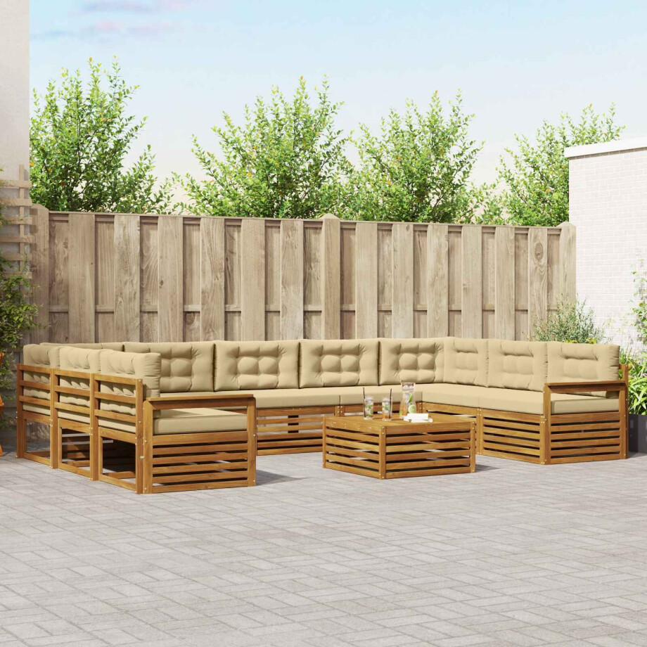 vidaXL Sofa-Sets 10 pcs Natuurlijk en Beige Massief Acaciahout afbeelding 1