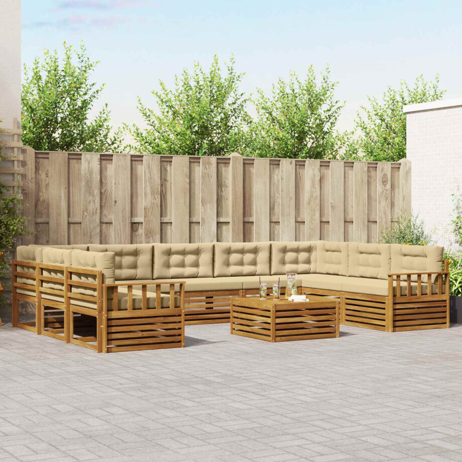 vidaXL Sofa-Sets 10 pcs Natuurlijk en Beige Massief Acaciahout afbeelding 1