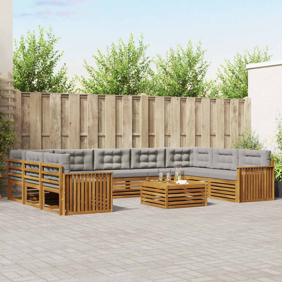 vidaXL Sofa-Sets 10 pcs Natuurlijk en Lichtgrijs Massief Acaciahout afbeelding 1